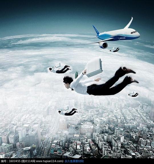 在高空中往下飞的商务人士,人物素材,ps人物素