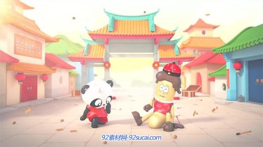 新年祝福拜年卡通人物燃放炮竹动画演绎新春祝贺宣传片视频素材