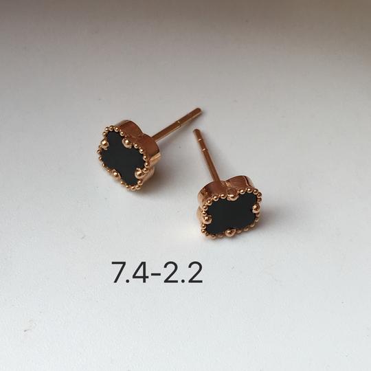 恋上墨翠冰种黑色缅甸天然翡翠a货玉石18k镶金四叶草耳钉真金镶嵌