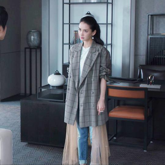 欧洲站创业时代baby杨颖那蓝同款衣服2018秋冬装格子西装外套女休
