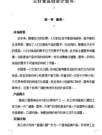 食品创业计划书(doc30页)
