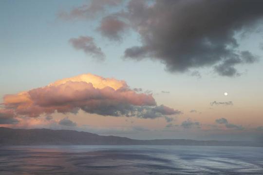 日落,克里特岛,满月,地中海,风景,希腊