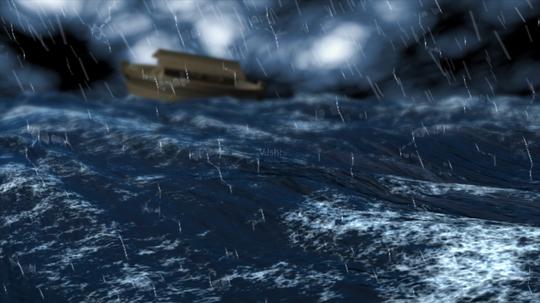 暴风雨大海上起伏的小船_1920x1080_高清视频素材下载