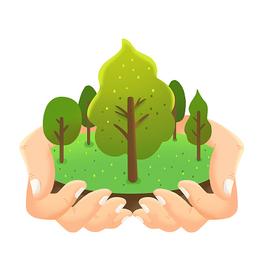 世界森林日手绘植树节手捧草地和树木绿色环保素材植树节环保地球
