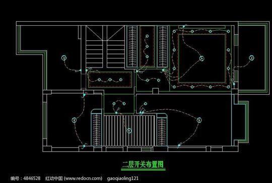 别墅二层开关布置图_cad图纸图片素材