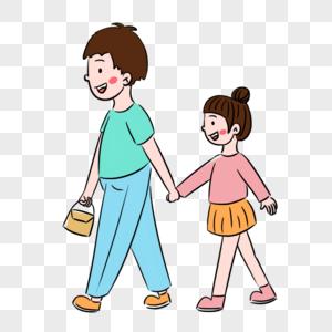 卡通爸爸接女儿放学场景图片下载