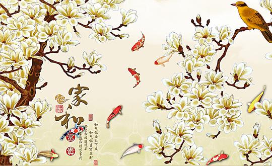 玉兰花电视背景墙图片