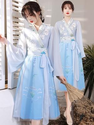 中式伴娘服夏季中国风小个子蓝色婚礼汉服姐妹团晚礼服女平时可穿