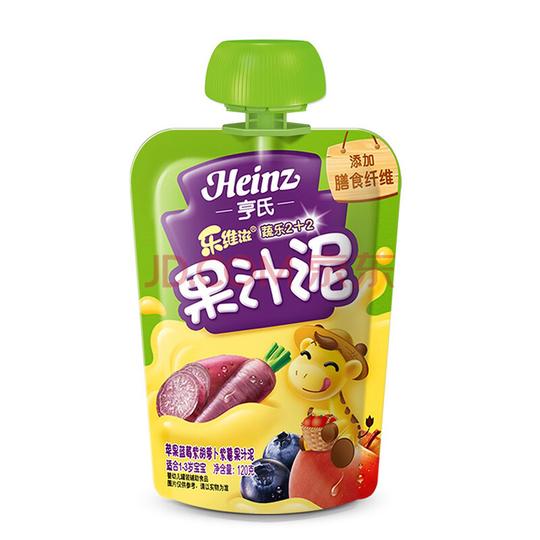 亨氏(heinz)乐维滋蔬乐果汁泥-苹果蓝莓胡萝卜紫薯120g*单袋装仅作