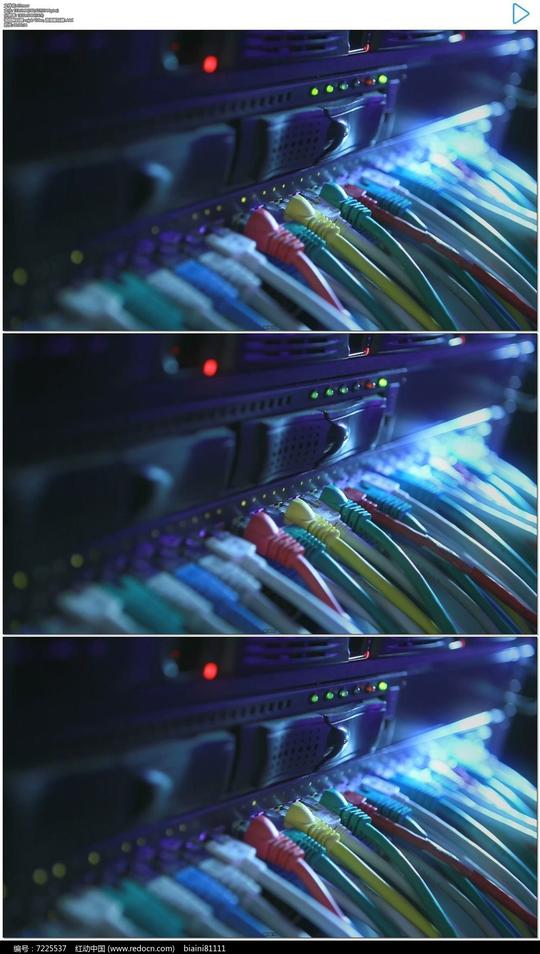 计算机服务器网线和闪烁的信号灯实拍视频素材