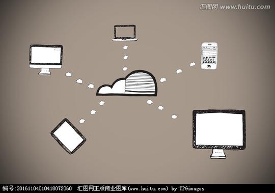 [正版商业]云计算对灰色背景涂鸦小品