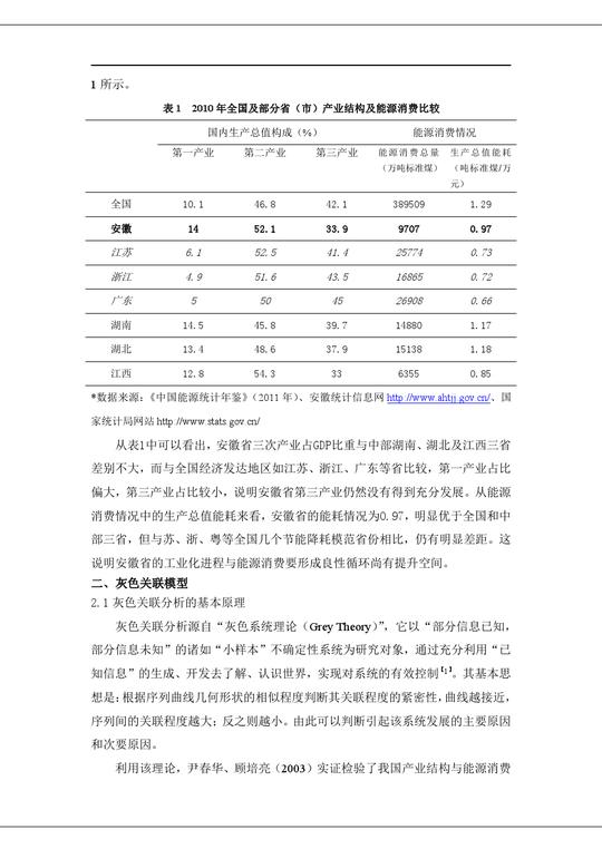 安徽省产业结构,能源消费与经济增长的关系研究——基于灰色关联模型