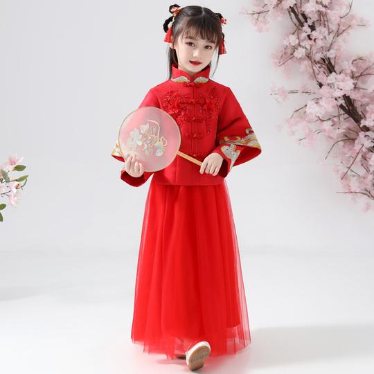 儿童旗袍女童汉服2020长袖加棉唐装拜年服中国风公主裙秋季