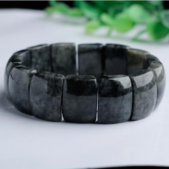老坑a货冰底乌种翡翠玉竹排手链天然缅甸玉石黑玉竹片手串带证书