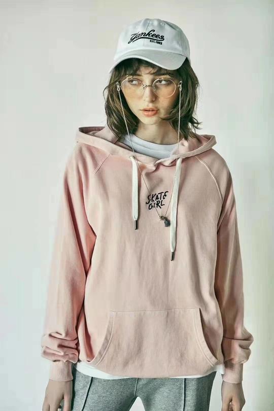 aimeewq纸袋家新款滑板女孩刺绣连帽衫卫衣女全纯棉毛圈宽松小众