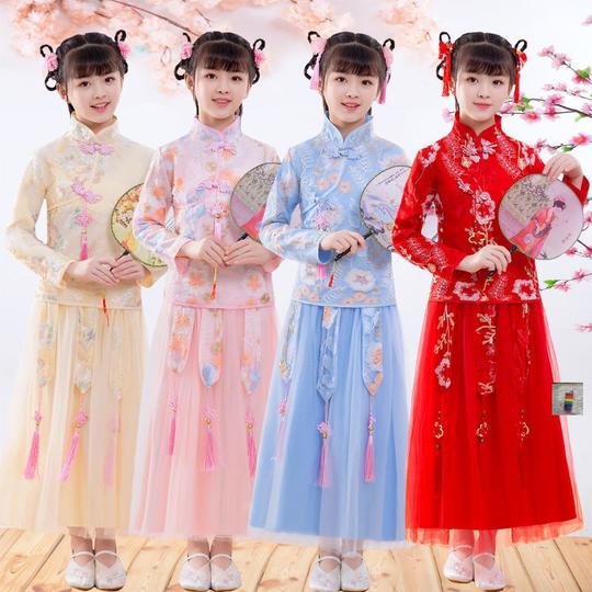 女童汉服秋季连衣裙中国风童装儿童唐装夏装旗袍12岁女孩古装超仙