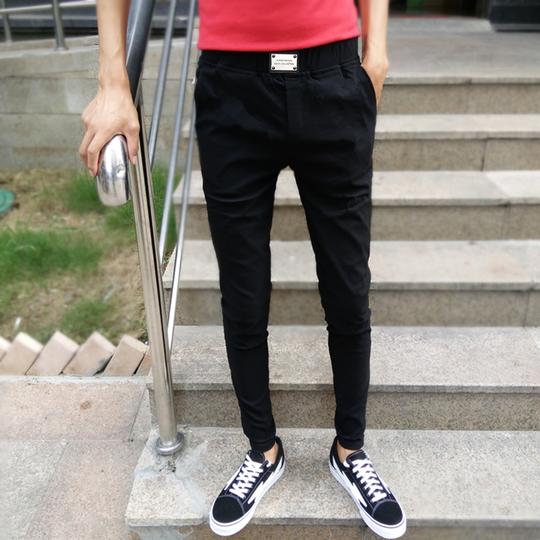 qmnz新款社会小伙裤子男休闲裤小脚紧身精神小伙长裤子琦琦牌快手红人同款-定制长裤黑色31