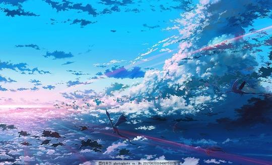 绚丽天空云彩天空动漫风格场景手绘动漫动画风景漫画风景漫画