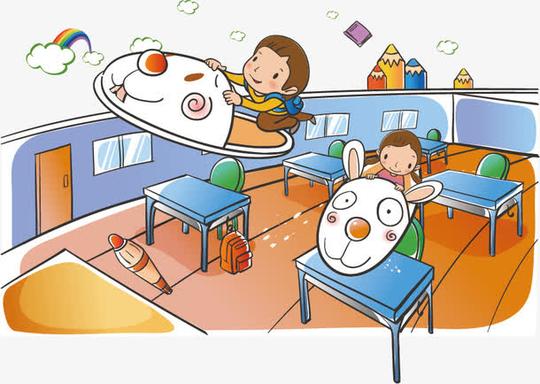 插图插画,彩色,手绘,校园,飞翔,教室,儿童,卡通,创意,课堂