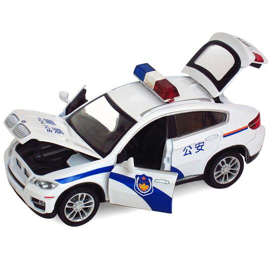 彩珀成真警车玩具1:32宝马警车x6合金车模儿童玩具车警车汽车模型