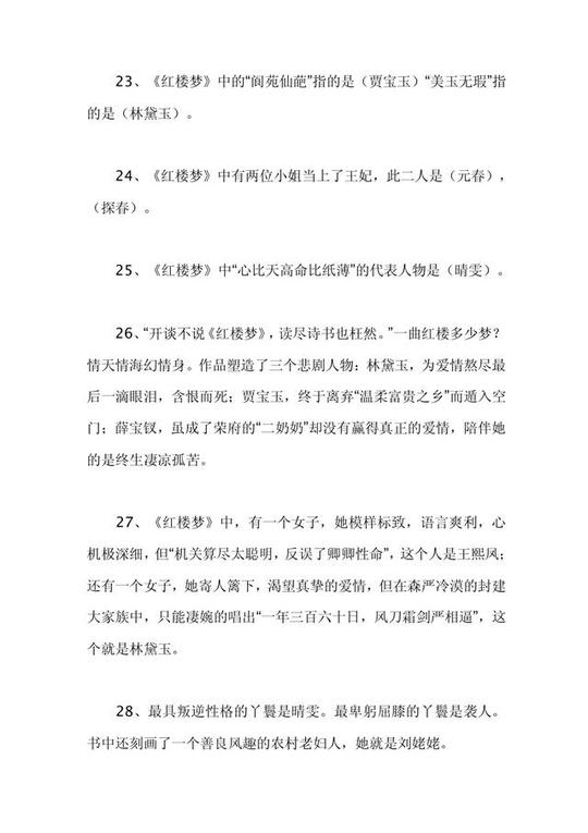 中考语文名著阅读:《红楼梦》常考知识点