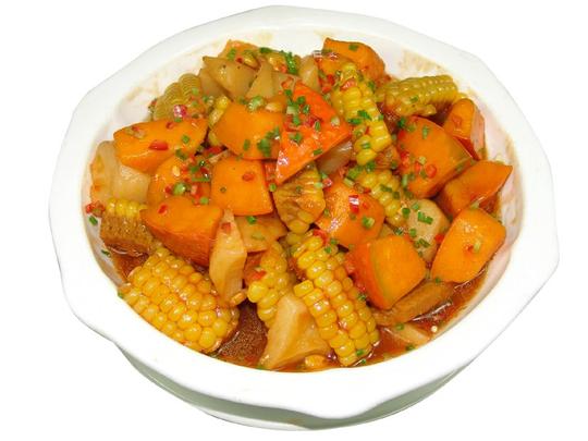 酱焖玉米南瓜土豆中式菜品美食素材图片白底图