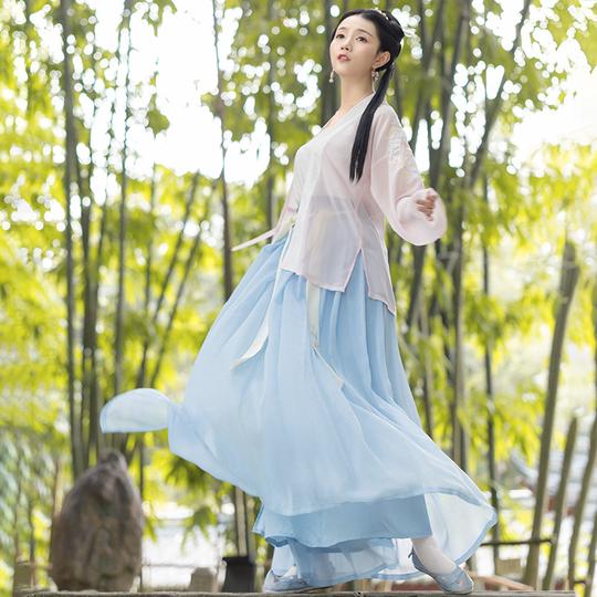 重回汉唐蝶嫣一片式齐腰襦裙对襟上襦短褙子汉服女中国风非古装
