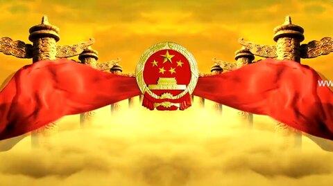 金色红旗红歌歌颂祖国华表红丝绸天安门国徽视频素材背景可循环