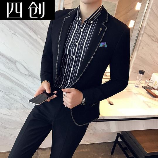 男模少时尚小西装7744灰色二件套西装+裤子m二件套西装+裤子xl黑色