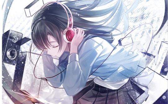 动漫听音乐的少女