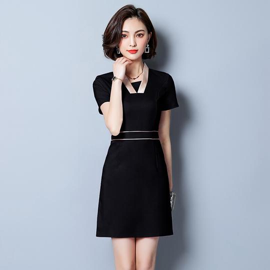 韵都芸2021夏美容师工作服女夏spa养生会所技师服足疗足浴加大码连衣裙黑色s
