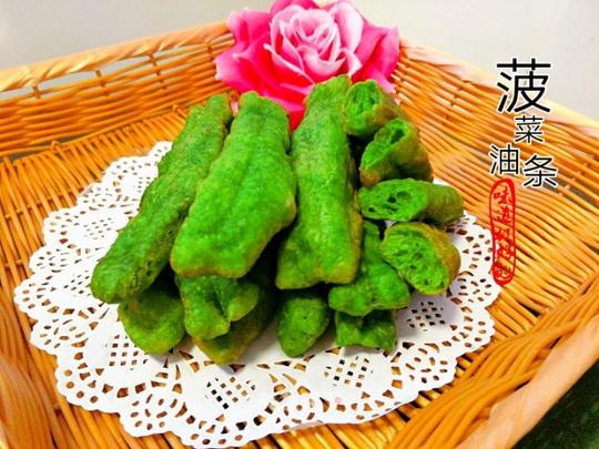 主食:菠菜油条的图解自制做法-69农村创业网