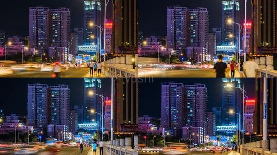 城市夜晚车流,人流延时素材
