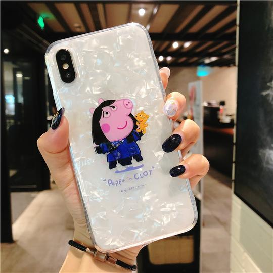 抖音贝壳纹苹果7/8plus彩绘手机壳防摔iphonex软壳支持来图订做