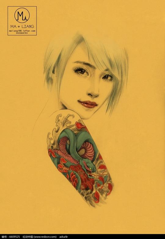 免费素材图片素材文化艺术其他纹身少女素描画请您分享:素材