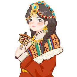 藏族女孩卡通人物藏族少女转经轮可爱少女png素材藏族人物元素