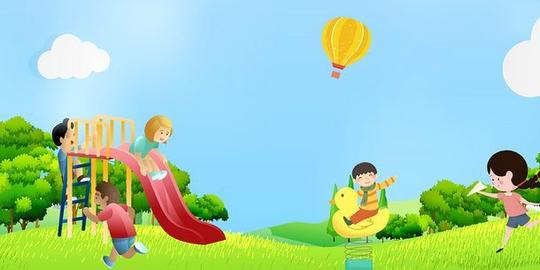 绿色欢乐卡通手绘幼儿园展板背景素材