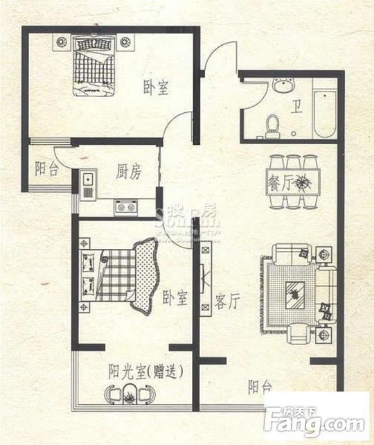 桥西维明金正缔景城,偏门两室,通透户型,客厅带阳台,中间楼层