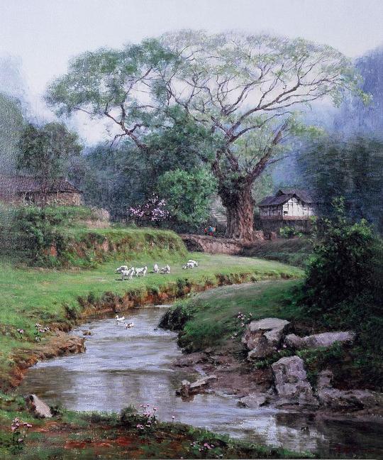 0599乡村风光布面油画