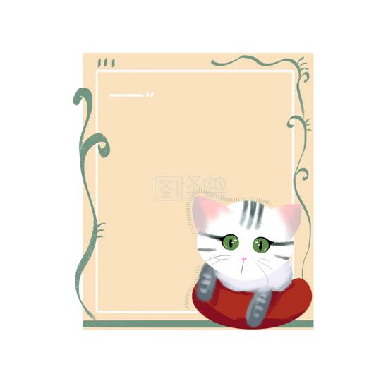 手绘动物灰猫边框
