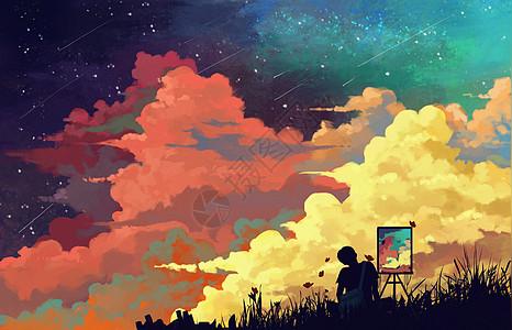 夏日傍晚幻想背景素材