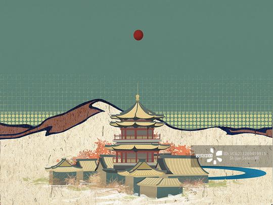 敦煌,月牙泉,古城,壁画,插画正版图片素材