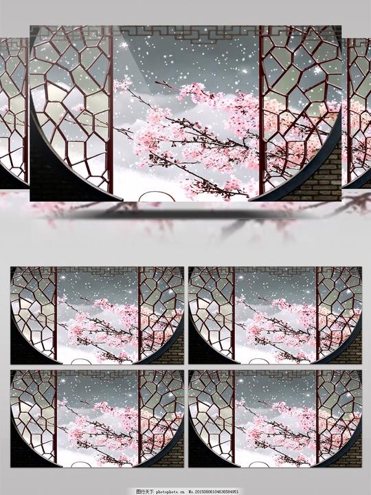 中国风屏风墙外雪中梅花戏曲舞台素材背景视频古风京剧浪漫唯美