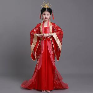 儿童唐装中国风汉服女童仙女公主贵妃拖尾走秀古装六一舞台演出服