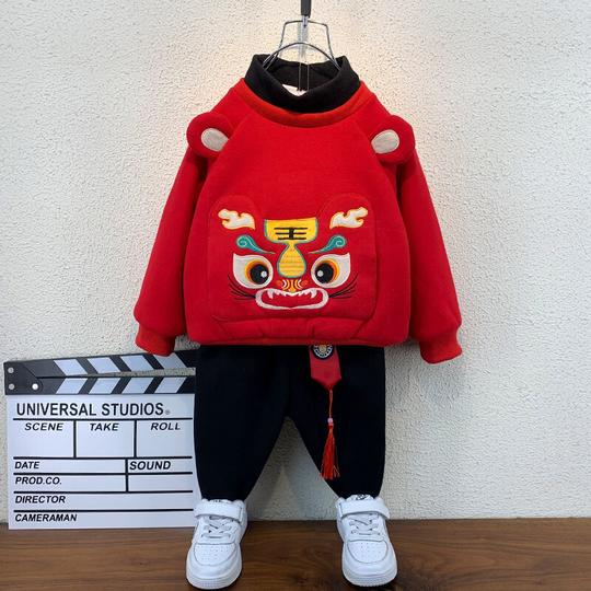 医护工作帽童拜年唐装小孩宝宝新年装喜庆定制款红红虎王套100cm(建议身高95左右)