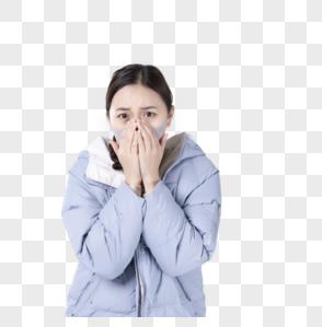 戴着口罩咳嗽的女孩图片下载