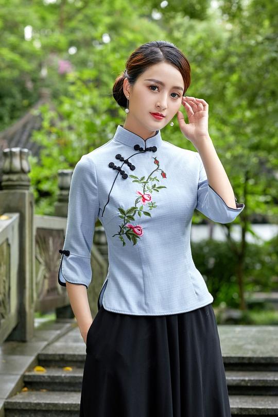 2020春季新款复古唐装旗袍上衣优雅改良中式汉服女旗袍套装两件套
