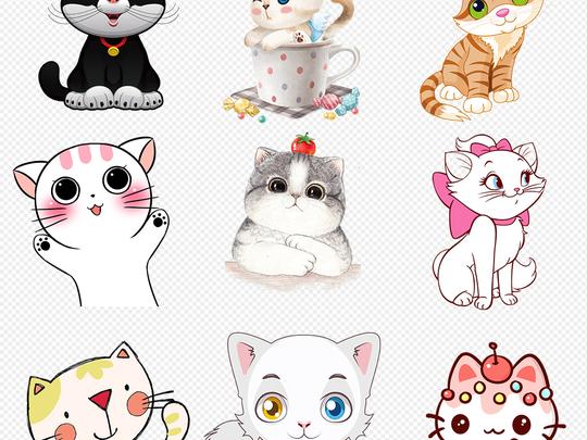 卡通猫咪png透明儿童背景设计元素素材