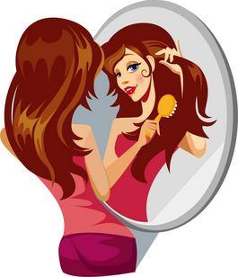 美女照镜子矢量素材