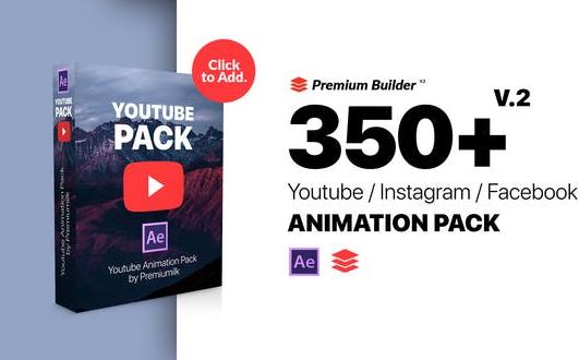ae模板-youtubepack-扩展工具350套youtube视频编辑常用素材包facebook表情包模板聊天对话框模板呼出标题模板订阅点赞模板
